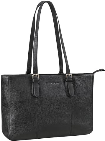 STILORD Rosalind Damen Leder Handtasche Mittelgroß Umhängetasche groß Lederhandtasche Frauen Echtleder Shopper Tasche Damen Farbe:schwarz