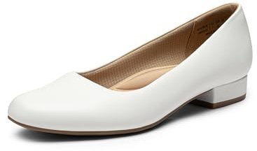 DREAM PAIRS Women's Pumps Low Chunky Closed Toe Heels for Women Comfortable Casual Slip-On Dress Shoes for Wedding Work Office Party SDPU2461W,Size 8,White-Pu,SDPU2461W