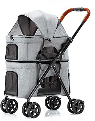 Hundekinderwagen Buggy Premium Haustier-Buggys für Hunde und Katzen, Doppelschichtiger Hundekinderwagen, Haustier-Buggy, Reisewagen, Träger für Zwillinge oder Mehrlinge, untrennbar (Blau) (Grau)