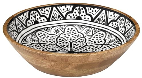 HOME DECO FACTORY - KA0568 Ensaladera de Madera de Mango Dune Negro, Diseño Moderno, para Ensaladas, Frutas, Decoraciones, Fácil Mantenimiento, Diámetro 28 cm, Marrón, Blanco, Negro