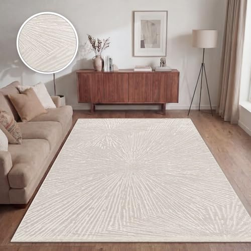 TT Home Wohnzimmer Teppich Esszimmer Kurzflor Boho Design Skandinavisch Abstrakte Optik Unifarben Hoch-Tief-Effekt Modern, Größe:160x220 cm