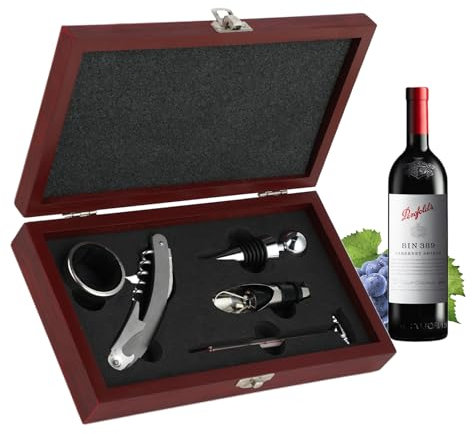Korkenzieher Wein Set, 5 Stück Manueller Weinöffner Sommelier-Sets, Edelstahl Rotwein Flaschenöffner mit klassischem Holzetui für Weinflaschen, Weinöffner Kit für Hochzeit Christmas Papa Vatertag