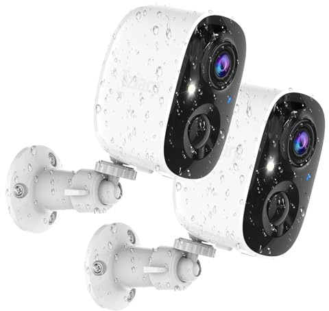 Security Cameras Wireless Outdoor,2K Indoor WiFi Wireless Cameras,Outside Battery Powered Camera for Home Security,AI Motion Detection,Color Night Vision,Spotlight,Siren Alarm,SD/Cloud Storage,2 Pack