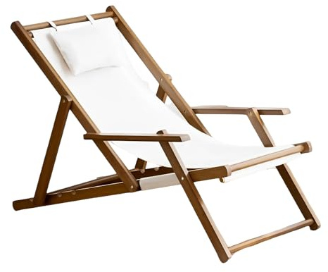 XL Superb 2er Set Liegestuhl klappbar Holz Gartenliege Holz Holzklappstuhl Strandliege Vierfach Verstellbar Faltbares Design für Patio Balkon Strand Brown One