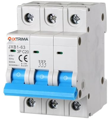IXTRIMA Interruptor magnetotérmico 3P 20A 380V 6KA para carril DIN - 3 módulos DIN - Protección circuitos y seguridad de instalaciones