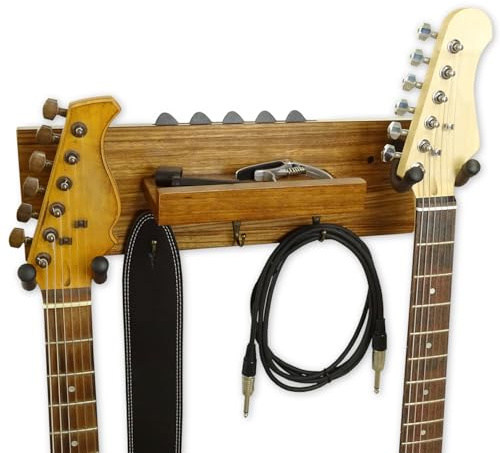 keepdrum GS039E gitarrväggfäste för två gitarrer och tillbehör dubbel gitarrhållare ebony