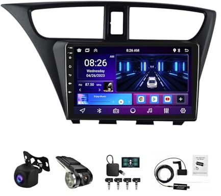 Lettore DVD touchscreen da 9 per Honda Civic 2012-2017, Android 13, CarPlay wireless, navigazione GPS, Wi-Fi, telecamera di retromarcia, comandi al volante, impianto stereo per auto.