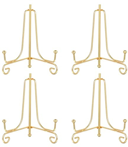 Alrhso 4PCS Plate Holder Easel Display Stand 10 cm Gold Iron Tabletop Picture Stand for Display Photo Frames Decorative Plates Card for Home and Office Decor