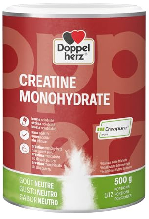 Doppelherz Creatine Monohydrate: Creatina Creapure® de alta pureza, polvo sin aditivos, 500 g