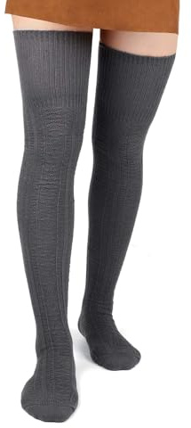 Moon Wood Women Thigh High Socks Extra Long Cotton Knit Warm Thick Tall Long Boot Stockings Leg Warmers (1 Dark Grey, One Size)