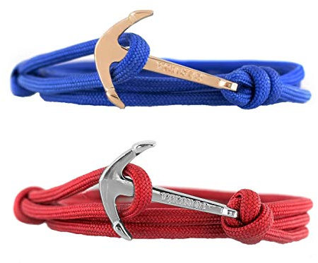 VIKINGS Nylon partner ankare armband en vänskapsset för män och kvinnor e rostfritt stål, colore: Blå (guld) – röd (silver), cod. 9456