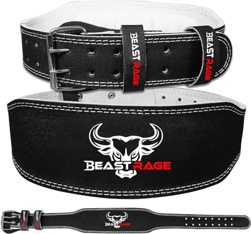 BEAST RAGE Tyngdlyftningsbälte i läder för tung användning Gym Bodybuilding Träning Tyngdlyftningsbälte Justerbara hål 4” Vadderat ryggstöd för ländryggen