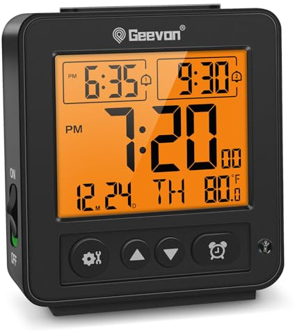 Geevon Smart Night Light Small Digital Alarm Clock with 2 Increasing Beep Alarm, Indoor Temperature, Battery Operated Travel Clock for Bedroom, Bedside, Desk(Black)