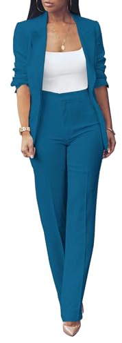 Business Suit Set for Women Office Outfits Blazer Jackets + High Waist Straight Leg Pants