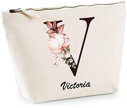 Planetee Trousse Victoria Lettre Fleur - Pochette Toilette Maquillage Idée Sac Cadeau