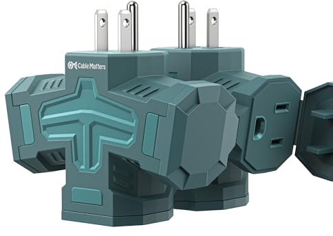 [ETL Listed] Cable Matters 2-Pack 3 Way Outdoor Plug Splitter 15A 1875W (Indoor/Outdoor Multi Plug Outlet, 3 Way Outlet Adapter) in Green