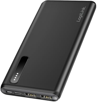 Power Bank 8000 mAh, 2 x USB (Type A) with 2-in-1 Cable, Colour: Black