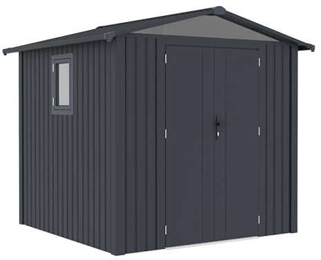 Abri de Jardin en métal Rockford 240 x 232 cm avec Toit à pignon et gouttières – Braga 200 Anthracite