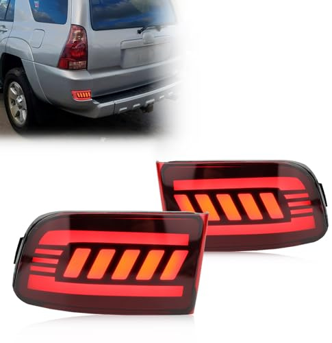 GEEGEETOP Red Lens LED Rear Reflector Bumper Fog DRL Brake Light Turn Signal Lamp Assembly Compatible With Toyota 4Runner 2003-2005 Land Cruiser Prado 120 2002-2009