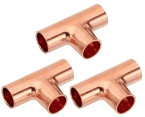 PATIKIL 10mm ID 1mm dicke T-Stück Kupferfittings Kupfer Lötfitting Kupferarmatur, 5 Stück 99,9% reines Kupferrohrfitting mit kurzem Radius und Schweißlötverbindung