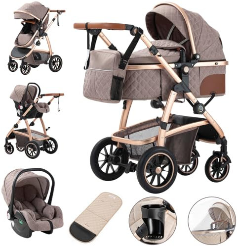 Gcarebb 3 in 1 Kinderwagen, Buggy Mit Auto Babyschale, Mit Höhenverstellbarer Kinderwagen Komplettset, KombiKinderwagen Mit Aluminiumrahmen für Neugeborene 0-4 Jahre