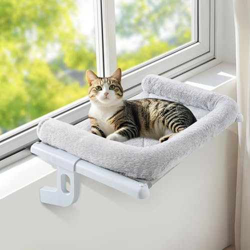 GUUSII HOME Katthängmatta Fönster Sittplats Kattunge Hängande Bädd Fönsterbräda för inomhusbruk Stor Husdjurshylla Robust Kattsäng Tvättbar Kudde Lätt att montera Ingen Borrning 63 * 38cm (Grå, L)