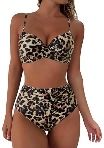 RXRXCOCO High Waisted Bikini Set Push Up Bikini Top with Tummy Control Bikini Padded Bikinis 2 Piece