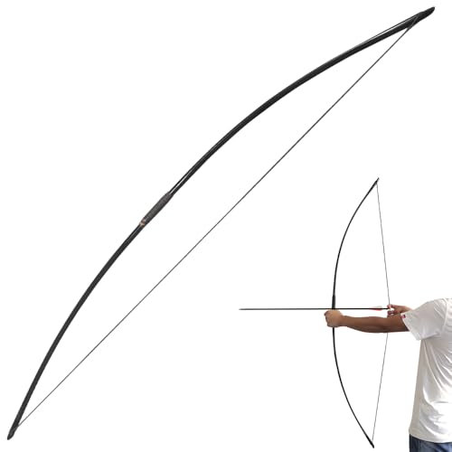 SHARROW Bogenschießen Traditioneller Langbogen Einteiliger Englischer Longbow Jagdpraxis Recurvebogen Pferdebogen 25-150lbs Taktischer Überlebensbogen für Erwachsene Outdoor Sport (Schwarz, 30lbs)
