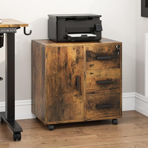 YITAHOME Mobiler Aktenschrank mit Rädern, Rollcontainer mit 3 Schubladen, Bürocontainer Schubladenschrank Rollschrank Rollwagen, Schubladenkommode für Zuhause Büro, 60x40x57 cm (Vintagebraun)