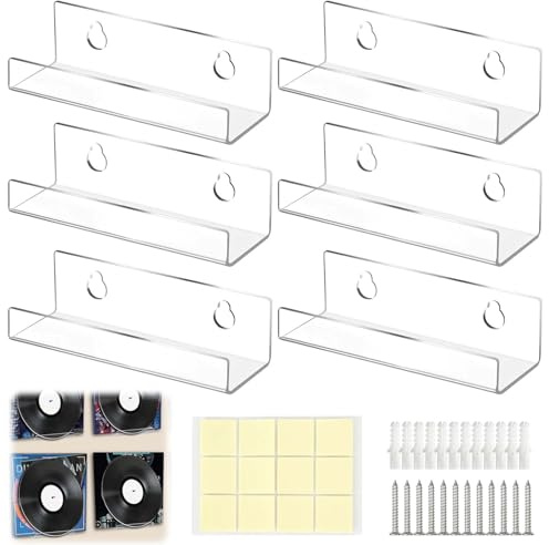 CYZBL 6 Piezas Soporte Vinilos Pared, 4 Transparente Soporte De Pared para Discos De Vinilo para Colecciones CDS, Estante de Acrílico para Discos