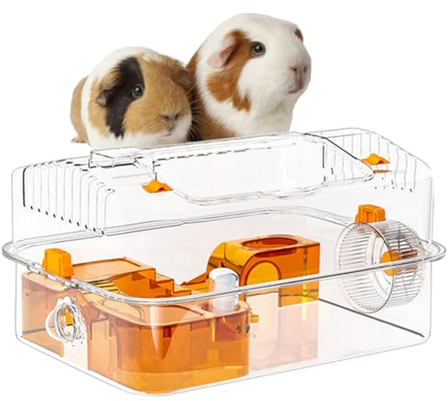 Jaula para Hámster - Jaula para Mascotas con Apertura,Hábitat Transparente con Dispensador y Rueda para Descansar, Jugar y Dormir de Chinchillas y Conejos