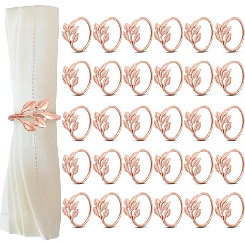 Chumix Anillos para Servilletas Oro Rosa 30 Piezas, Servilleteros Individuales Diseño Hoja - Decoración Elegante para Mesas en Navidad, Bodas, Cenas, San Valentín, Pascua y Reuniones Familiares