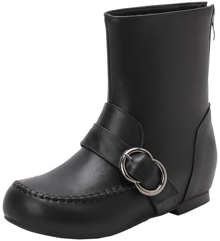 XIEPP Stivaletti da donna con zeppa per inverno e autunno stivaletti con tacco piatto e punta rotonda con zip, Nero , 40 EU