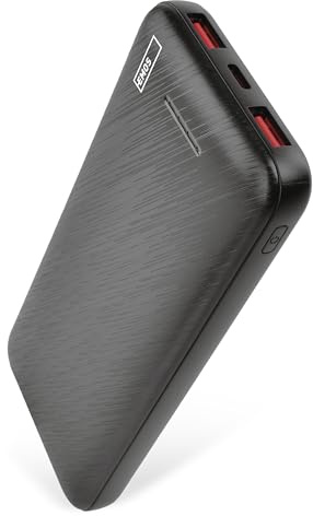 EMOS - Alpha Q3 Powerbank 10 000 mAh - externt batteri med genomströmning - 2 USB-A + 1 USB-C-utgång PD20W - 10 000 mAh/37 Wh - inkl. datakabel - auto på/av - för smartphone, surfplatta - svart