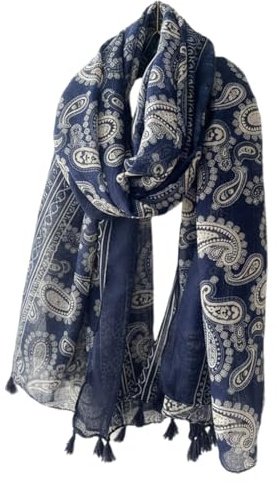 DOKRIN Bufandas para mujer,Chal retro étnico fino azul marino para mujer, otoño/invierno, de algodón y lino Turbante de anacardo