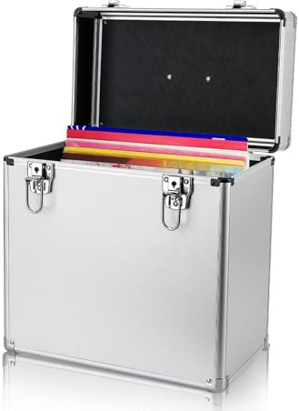 CROWNSHOP LP Storage Case 12 Record Storage Box 12 Vinyl LP Storage Box Case Aluminum Portable Lockable DJ Flight Carry Case Holds 100pcs Albums Vinyl Record Storage (Silver)
