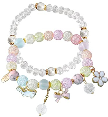Färger armband, 2 små armband, smycken, flickor, nyfödd, babyarmband, för bebisflickor, småbarnsarmband och småflicka, smycken, presenter till tonårsflickor för 8 pärlor (B, en storlek)