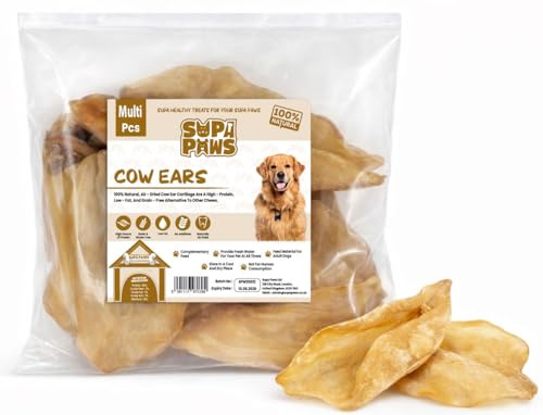25 Pieces 100% Beef Air Dried Cow Ears for Dog, 100% Natural Beef Pet Treats, Long Lasting Dog Treats, Hypoallergenic & Low Fat Dog Chews, Dental Treats Grain & Gluten Free Beef Ears 25 Pack