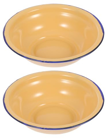 Genérico 2 Cuencos de Esmalte Vintage Amarillos, Platos de Sopa Gruesos y Prácticos para Restaurante y Hotel, Diseño Simple y Duradero