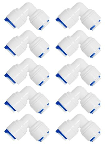 Ticha Confezione da 10 raccordi per filtro acqua RO, connettore rapido a gomito per tubo flessibile da 1/4 di pollice (6,5 mm) a 3/8 di pollice (9,5 mm), tubo per frigorifero (da 1/4 a 3/8)