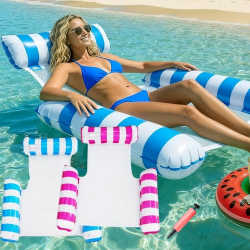 2 Pack Inflatable Pool Floats, 4 IN 1 Swimming Pool Floats Hammock, Pool Inflatables for Adults, Inflatable Pool Chair for Lazy River Beach, Water Hammock, Tanning Pool Accessories