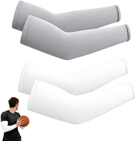 2 par armringar cykling män kvinnor, armärm sport, elastiskt armskydd, armskydd volleyboll, armsleeve gaming, för basket, cykling, golf, tatueringsskydd ärmar (vit + ljusgrå)