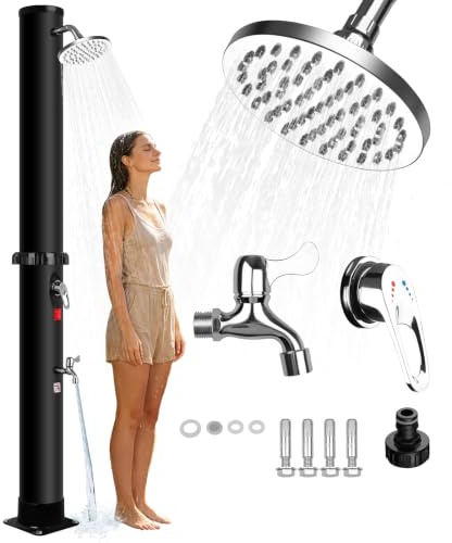 Bsteciar Ducha Solar Exterior – 40 L Sin Electricidad, Cabezal de Ducha de Lluvia Ajustable y Grifo, Control de Temperatura y Presión, Ducha Solar Piscina Agua Caliente a 60 °C
