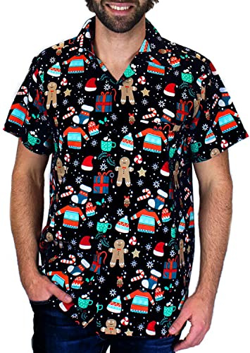 King Kameha Funky-Camisa-Hawaiana, Navidad, Manga-Corta, Ginger-Bread, Negro, L