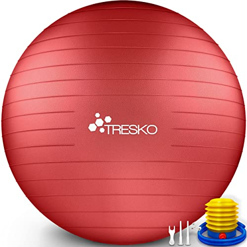 TRESKO® Palla da Ginnastica a Prova di Strappo | Palla da Seduta | Palla da Yoga | con Pompa | 300 kg | Rosso | 65cm
