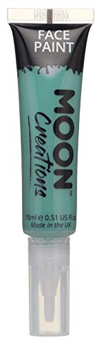 Moon Creations Face & Body Paint Tubes with Brush Applicator | Turquoise | 15ml | Ready to Use | Cruelty Free, Made in UK | Face Paint for Kids, Adults, Fancy Dress, Festivals, Halloween