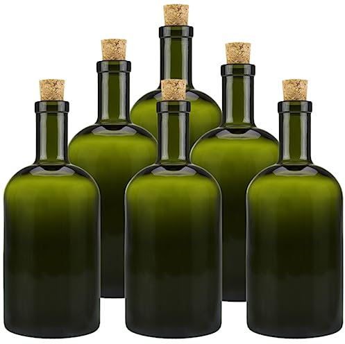 mikken Lot de 6 bouteilles en verre vert et marron de 500 ml avec bouchon en liège.