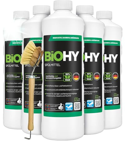 BiOHY Détergent (6 x 1l Bouteille) + Distributeur à pompe | Formule innovante pour dissoudre Les Graisses et Faire Briller la Vaisselle (Spülmittel)