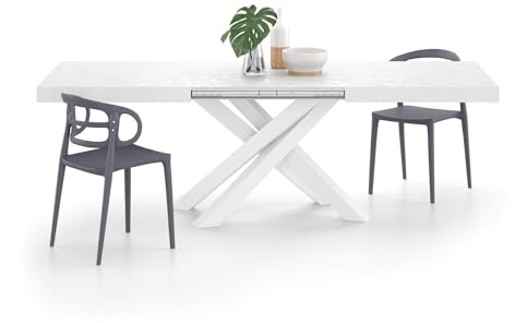 MOBILI FIVER, Table Extensible Emma 160(240) x90 cm, Blanc béton avec Pieds Croisés Blancs, pour 6-10 Personnes, Table Extensible pour Cuisine, Salon, Made in Italy
