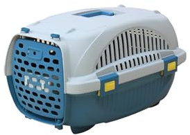 Lanco - Trasporto di gatti e cagnolini. Portatile e traspirante di plastica. Animali domestici per cani da gatto. Materiale resisting. 60x40x43cm. Bianco e blu.